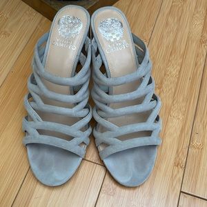 Women Suede Block Slim Heel Size 8 Sandals Shoes Slide Worn Once Vince Camuto